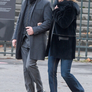 Sheila, Stéphane Letellier - Sorties de l'église de la Madeleine après les obsèques de Johnny Hallyday à Paris, le 9 décembre 2017. © Coadic Guirec/Bestimage