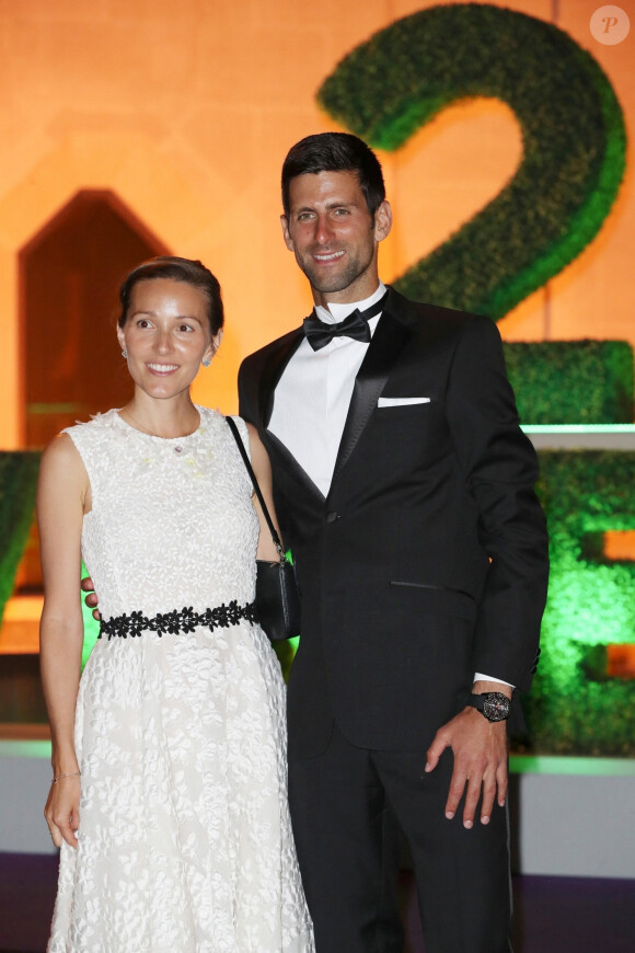 Novak Djokovic et sa femme Jelena Djokovic lors du dîner des champions de Wimbledon à Guildhall à Londres, le 15 juillet 2018.