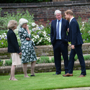 Le prince Harry, duc de Sussex à l'inauguration de la statue de sa mère, la princesse Diana dans les jardins de Kensington Palace à Londres, le 1er juillet 2021. Ce jour-là, la princesse Diana aurait fêté son 60 ème anniversaire. Son frère et ses deux soeurs sont également présents, Lady Sarah McCorquodale, la baronne Jane Fellowes et le comte Charles Spencer.