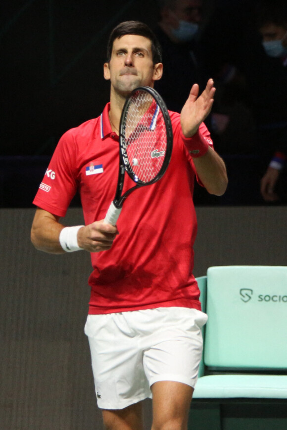 Novak Djokovic a battu Alexander Bublik (6-3, 6-4) et permet à la Serbie d'égaliser face au Kazakhstan en quarts de finale de la Coupe Davis, le 1er décembre 2021 à Madrid. © Laurent Lairys / Panoramic / Bestimage