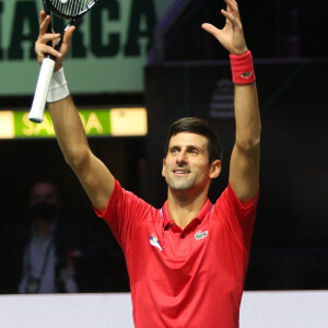 Novak Djokovic a battu Alexander Bublik (6-3, 6-4) et permet à la Serbie d'égaliser face au Kazakhstan en quarts de finale de la Coupe Davis, le 1er décembre 2021 à Madrid. © Laurent Lairys / Panoramic / Bestimage