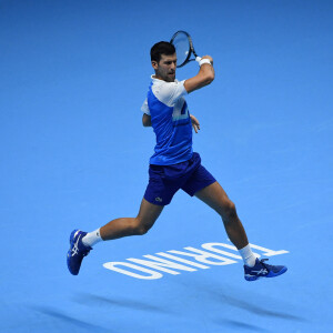 Le Serbe Novak Djokovic remporte son 7 ème trophée du n°1 mondial au classement ATP après avoir battu le Norvégien Casper Ruud (7-6, 6-2) au Masters de tennis de Turin, le 15 novembre 2021. © Antoine Couvercelle / Panoramic / Bestimage