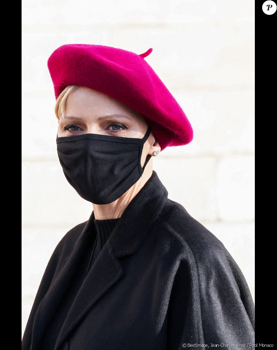 La princesse Charlene de Monaco - Le couple princier a assisté à la messe de Sainte Dévote à la cathédrale de Monaco, le 27 janvier 2021. © Jean-Charles Vinaj / Pool Monaco / Bestimage