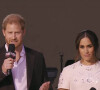 Capture d'écran de l'intervention du Prince Harry et sa femme Meghan Markle pendant le concert "Global Citizen Live" à New York City, New York, etats-Unis, le 26 septembre 2021.