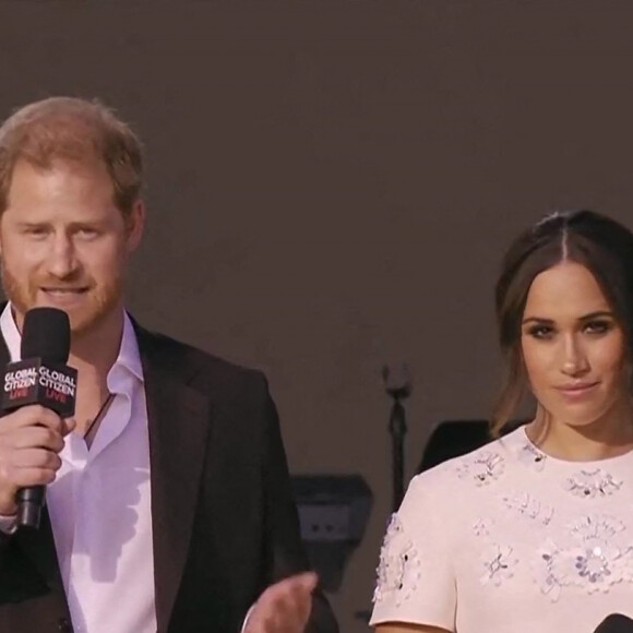 Capture d'écran de l'intervention du Prince Harry et sa femme Meghan Markle pendant le concert "Global Citizen Live" à New York City, New York, etats-Unis, le 26 septembre 2021.