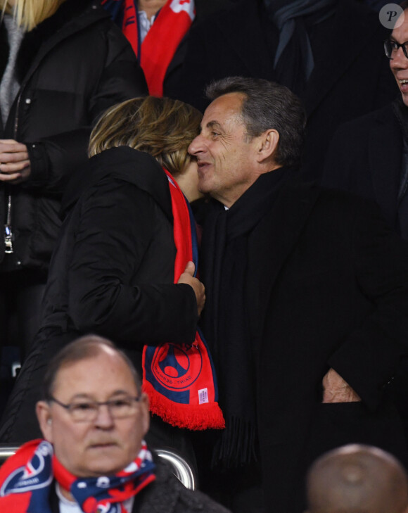 Valérie Pécresse et Nicolas Sarkozy lors du huitième de finale retour de Ligue des Champion, du Paris Saint-Germain contre le Real Madrid au Parc des Princes à Paris le 6 mars 2018. Le Real à remporté le match sur le score de 2 buts à 1
