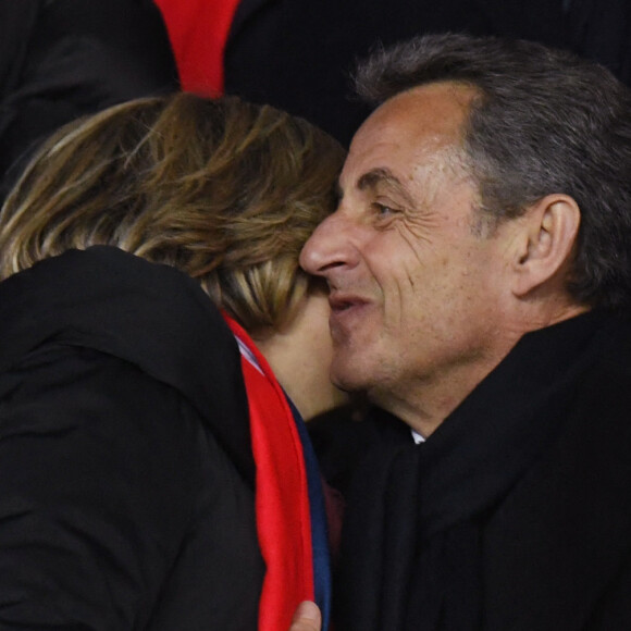Valérie Pécresse et Nicolas Sarkozy lors du huitième de finale retour de Ligue des Champion, du Paris Saint-Germain contre le Real Madrid au Parc des Princes à Paris le 6 mars 2018. Le Real à remporté le match sur le score de 2 buts à 1