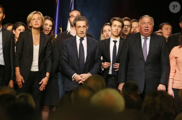 Valérie Pecresse, Nicolas Sarkozy, Gérard Larcher - Nicolas Sarkozy, en meeting à Velizy-Villacoublay dans les Yvelines le 6 octobre 2014