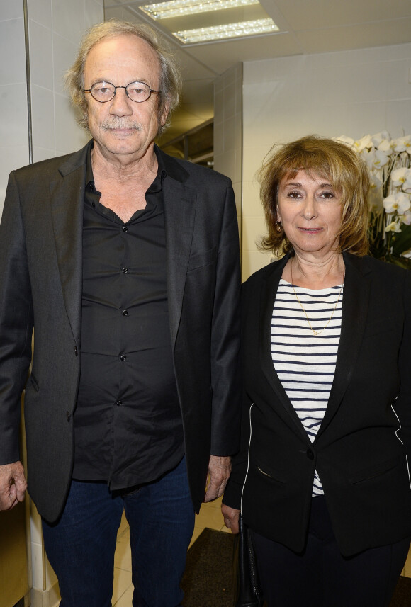 Exclusif - Patrick Chesnais et Josiane Stoléru - Soirée "Déguster du vin au restaurant Guy Savoy" à Paris le 18 mai 2015.