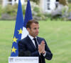 Le président français Emmanuel Macron prononce un discours lors d'une réunion avec les membres de la Convention des citoyens sur le climat (CCC) pour discuter des propositions environnementales au Palais de l'Elysée à Paris, France, 29 juin 2020.
