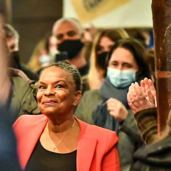 Christiane Taubira, candidate à l'élection présidentielle, est en meeting à Bordeaux le 27 janvier 2022.