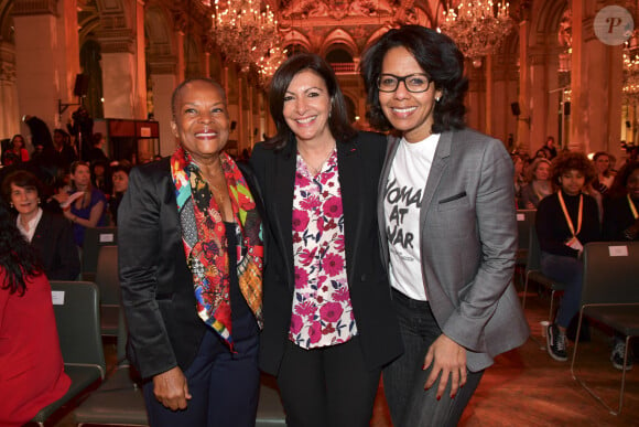 Christiane Taubira, Anne Hidalgo (Maire de Paris et présidente du C40) et Audrey Pulvar - 3ème conférence annuelle du mouvement "Women4Climate" à la Mairie de Paris le 21 février 2019.