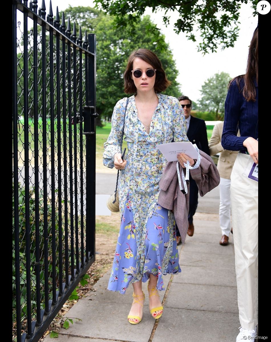 Claire Foy - Les célébrités arrivent à Wimbledon pour assister à la finale homme à Londres, le 14 juillet 2019.
