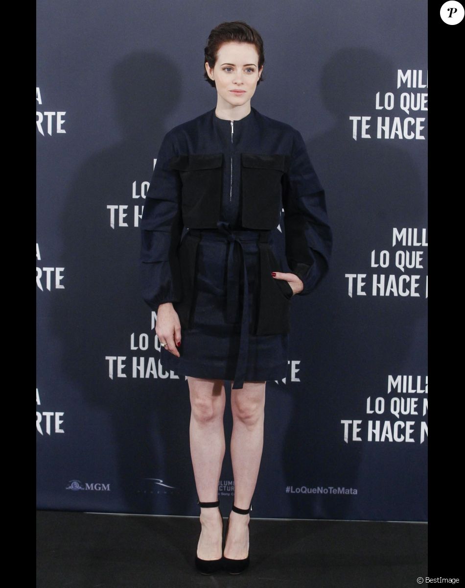 Claire Foy au photocall du film "Millénium : Ce qui ne me tue pas" à l'hôtel Villamagna à Madrid le 30 octobre 2018.