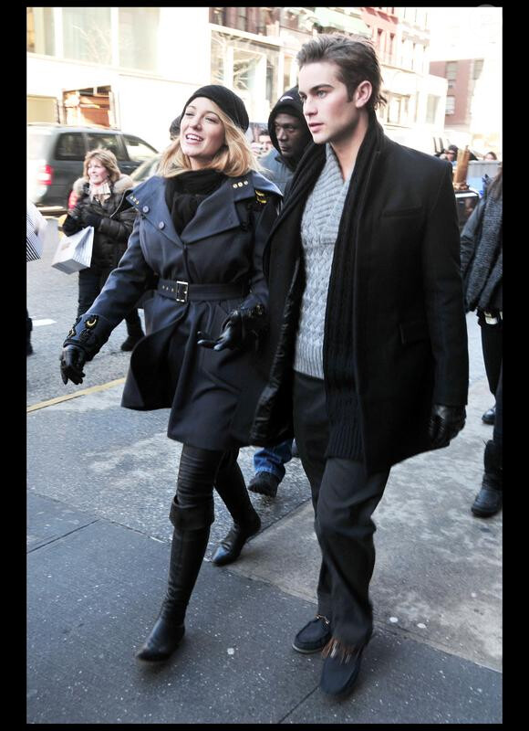Blake Lively et Chace Crawford sur le tournage de Gossip Girl, le 7 janvier 2009 à New York