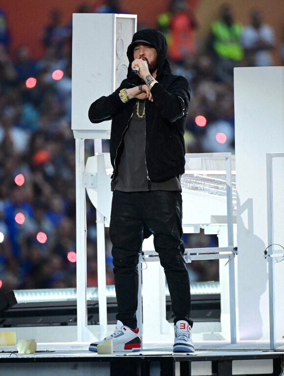 Eminem pendant la mi-temps du Super Bowl LVI à Los Angeles, le 13 février 2022. Photo by USA Today Sports/SPUS/ABACAPRESS.COM