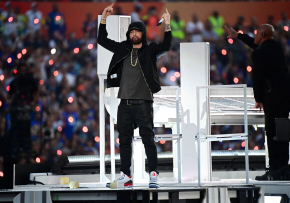 Eminem pendant la mi-temps du Super Bowl LVI à Los Angeles, le 13 février 2022. Photo USA Today Sports/SPUS/ABACAPRESS.COM