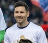 Lionel Messi présente son 7ème ballon d'Or - Match de Ligue 1 Uber Eats "PSG contre Nice au Parc des Princes à Paris. © Cyril Moreau/Bestimage