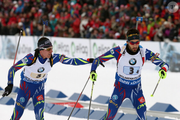 Quentin Fillon Maillet et Martin Fourcade aux championnats du monde de biathlon en 2016.