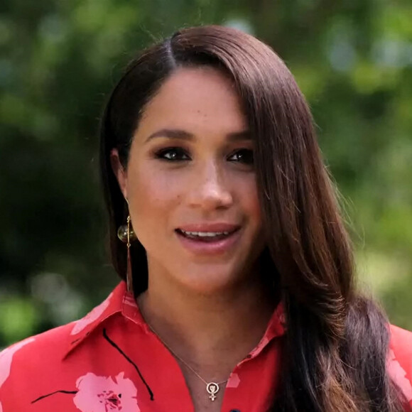 Meghan Markle, enceinte, s'adresse dans un message vidéo à l'assistance du concert caritatif Vax Live à Los Angeles, le 8 mai 2021.