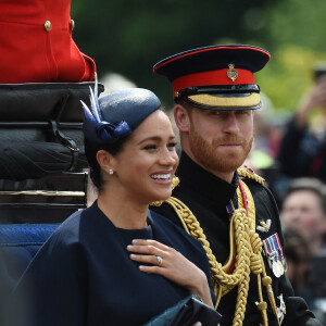 Le prince Harry, duc de Sussex, et Meghan Markle, duchesse de Sussex, première apparition publique de la duchesse depuis la naissance du bébé royal Archie lors de la parade Trooping the Colour 2019, célébrant le 93ème anniversaire de la reine Elisabeth II, au palais de Buckingham, Londres, le 8 juin 2019.