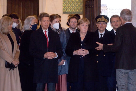 Visite des Hospices de Beaune pour Brigitte Macron, Joachim Sauer - Le président Emmanuel Macron accueille Angela Merkel à Beaune pour sa dernière visite en France comme chancelière d'Allemagne. Le 3 novembre 2021