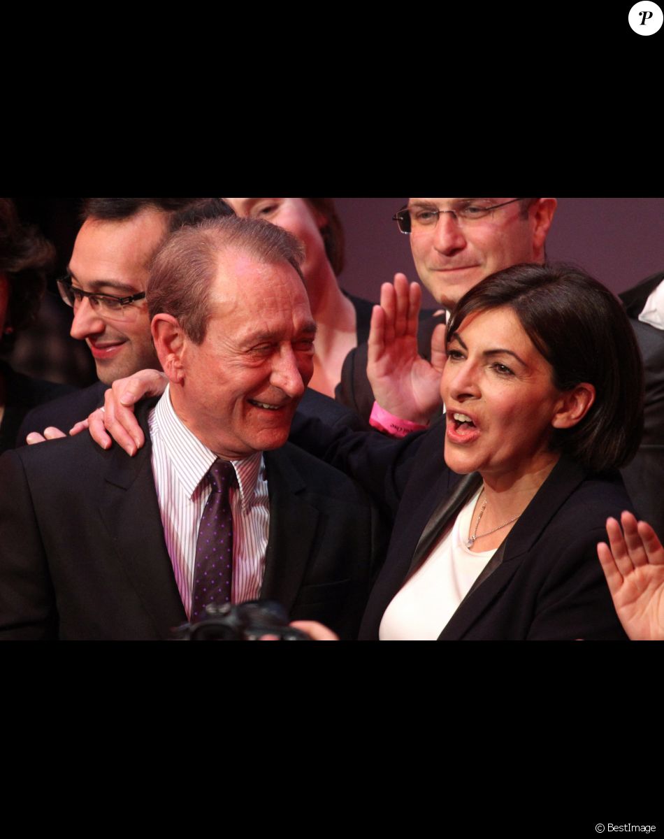 Bertrand Delanoë et Anne Hidalgo - Dernier grand meeting de campagne d'Anne Hidalgo au Cirque d'Hiver à Paris, dix jours avant le premier tour des élections municipales, le 13 mars 2014.