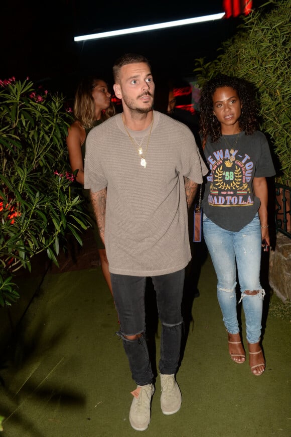 Matt Pokora (M. Pokora) et sa compagne Christina Milian à la sortie du VIP Room à Saint-Tropez, le 17 août 2018. © Rachid Bellak/Bestimage 