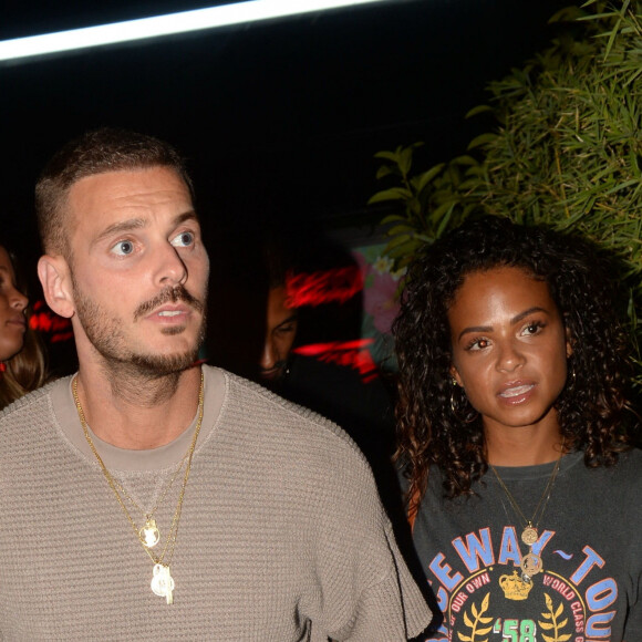 Matt Pokora (M. Pokora) et sa compagne Christina Milian à la sortie du VIP Room à Saint-Tropez, le 17 août 2018. © Rachid Bellak/Bestimage  For Germany call for price No web No blog Exclusive - Matt Pokora and his girlfriend Christina Milian are seen leaving the VIP Room club together in Saint-Tropez, France, on August 17th 2018