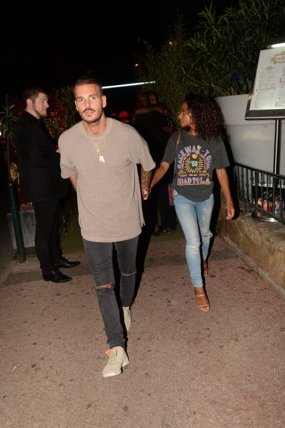 Matt Pokora (M. Pokora) et sa compagne Christina Milian à la sortie du VIP Room à Saint-Tropez, le 17 août 2018. © Rachid Bellak/Bestimage 