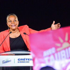 ChristianneTaubira - Christiane Taubira, gagnante de la primaire populaire et candidate à l'élection présidentielle 2022, est en meeting à Créteil le 12 février 2022.