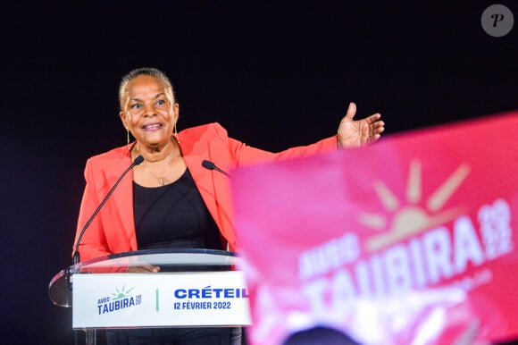ChristianneTaubira - Christiane Taubira, gagnante de la primaire populaire et candidate à l'élection présidentielle 2022, est en meeting à Créteil le 12 février 2022.