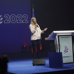 Marion Maréchal, enceinte - Meeting de Eric Zemmour, candidat à l'élection présidentielle, au Zénith de Toulon le 6 mars 2022