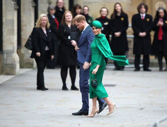 Le prince Harry, duc de Sussex, et Meghan Markle, duchesse de Sussex - La famille royale d'Angleterre lors de la cérémonie du Commonwealth en l'abbaye de Westminster à Londres, le 9 mars 2020.