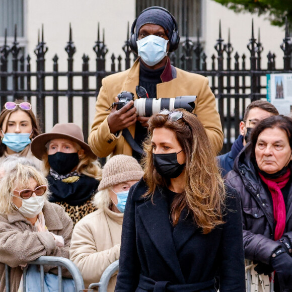 Jean-Claude Narcy et sa compagne Alice Bertheaume, Anne-Claire Coudray - Obsèques de Jean-Pierre Pernaut en la Basilique Sainte-Clotilde à Paris le 9 mars 2022. © Cyril Moreau / Bestimage  