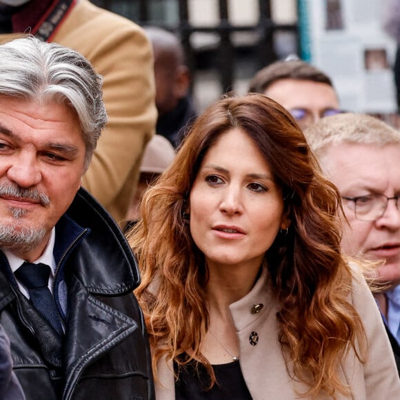David Douillet et sa femme Vanessa - Obsèques de Jean-Pierre Pernaut en la Basilique Sainte-Clotilde à Paris le 9 mars 2022. © Cyril Moreau / Bestimage  