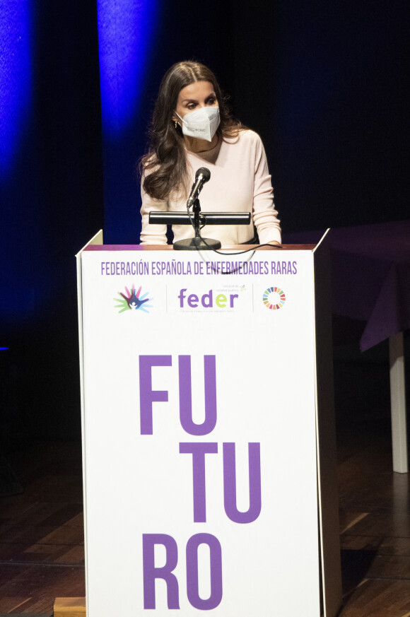 La reine Letizia préside l'acte institutionnel de la Fédération espagnole des maladies rares (FEDER), à l'Auditorio Ciudad de León, Espagne, le 15 mars 2022