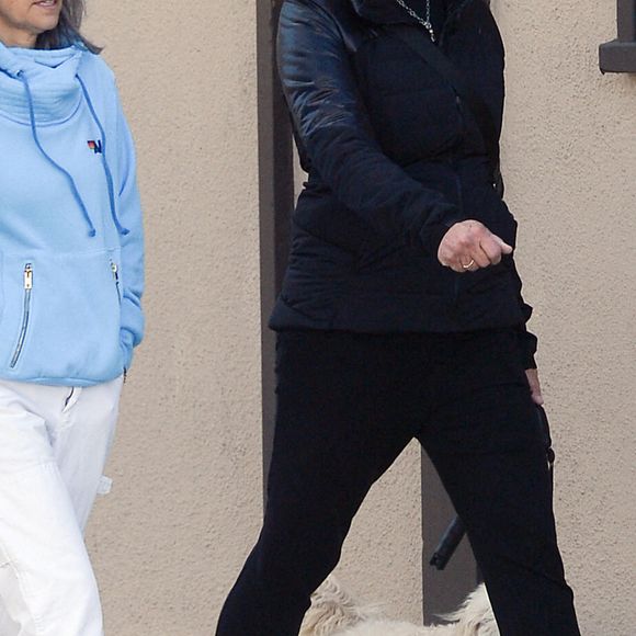Exclusif - Jamie Lee Curtis promène son chien avec une amie à Los Angeles, Californie, Etats-Unis, le 17 janvier 2022. 