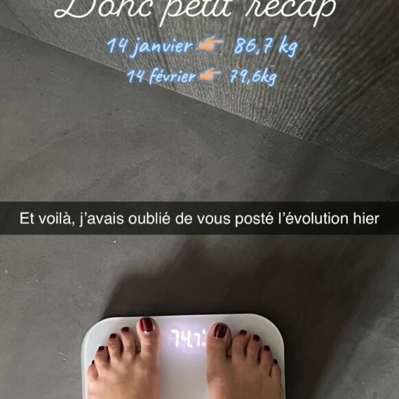 Coralie Porrovecchio dévoile sa perte de poids depuis son accouchement au mois de janvier 2022 - Snapchat