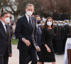 Le roi Felipe VI et la reine Letizia d'Espagne ont présidé les funérailles à la mémoire des victimes du naufrage du bateau de pêche "Villa de Pitanxo" au Temple Novo de Santa María do Porto à Marín, Pontevedra (Galice), le 18 mars 2022.