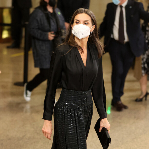 La reine Letizia d'Espagne assiste au concert en hommage aux victimes du terrorisme à Madrid : concert "In Memoriam" le 10 mars 2022.