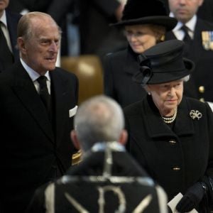 Prince Philip et La reine Elisabeth II d'Angleterre - Obseques de Margaret Thatcher en la cathedrale St-Paul a Londres.