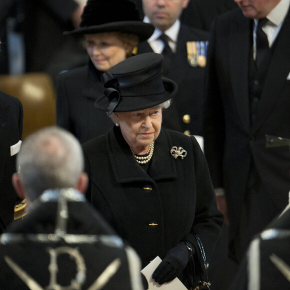 Prince Philip et La reine Elisabeth II d'Angleterre - Obseques de Margaret Thatcher en la cathedrale St-Paul a Londres.