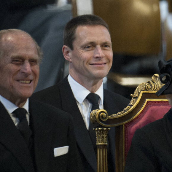 Prince Philip et La reine Elisabeth II d'Angleterre - Obseques de Margaret Thatcher en la cathedrale St-Paul a Londres. Le 17 avril 2013.