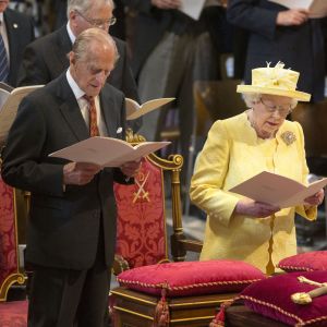 La reine Elizabeth II d'Angleterre et le prince Philip, duc d'Edimbourg lors de la cérémonie de Thanksgiving, à l'occasion du 90ème anniversaire de la reine, en la cathédrale St Paul à Londres. Le 10 juin 2016.