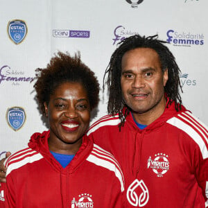 Exclusif - Claudia Tagbo et Christian Karembeu - Le club Variétés Club de France récolte 12.000 Euros pour l'association "Solidarité Femmes Aube" lors d'un match de gala mixte contre les légendes de Troyes l'ESTAC (victoire 5-4 des légendes de Troyes) au Stade de l'Aube à Troyes le 23 mars 2022. © Pierre Perusseau/Bestimage