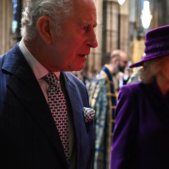Le prince Charles, prince de Galles, et Camilla Parker Bowles, duchesse de Cornouailles - Les célébrités assistent au Service annuel du Commonwealth à l'abbaye de Westminster à Londres, le 14 mars 2022. 