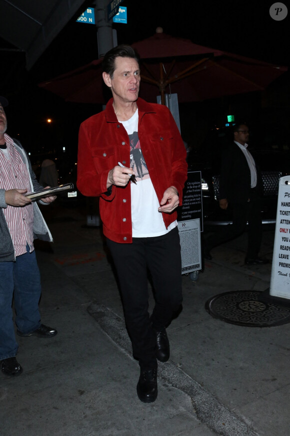 Jim Carrey est allé diner au restaurant Craig dans le quartier de West Hollywood à Los Angeles, le 18 février 2020 
