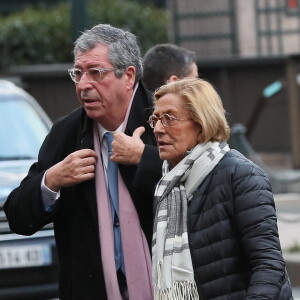 Patrick Balkany et sa femme Isabelle - Obsèques de Andrée Sarkozy (mère de N.Sarkozy), dite Dadue née Andrée Mallah, en l'église Saint-Jean-Baptiste à Neuilly-Sur-Seine.