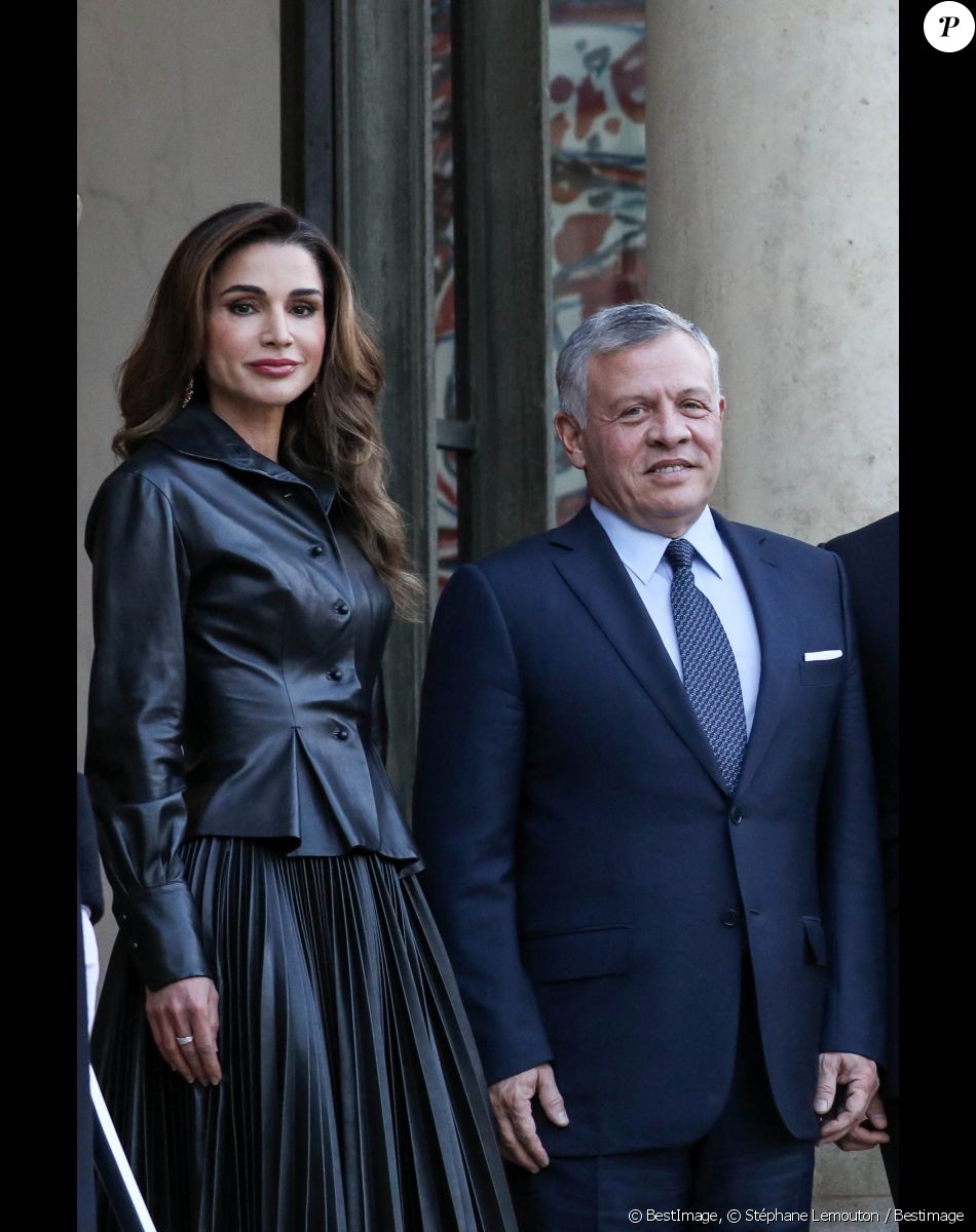 Le roi Abdallah II de Jordanie, la reine Rania - Le président de la République française et sa femme accueillent le roi et la reine de Jordanie au palais de l'Elysée à Paris le 29 mars 2019. © Stéphane Lemouton / Bestimage